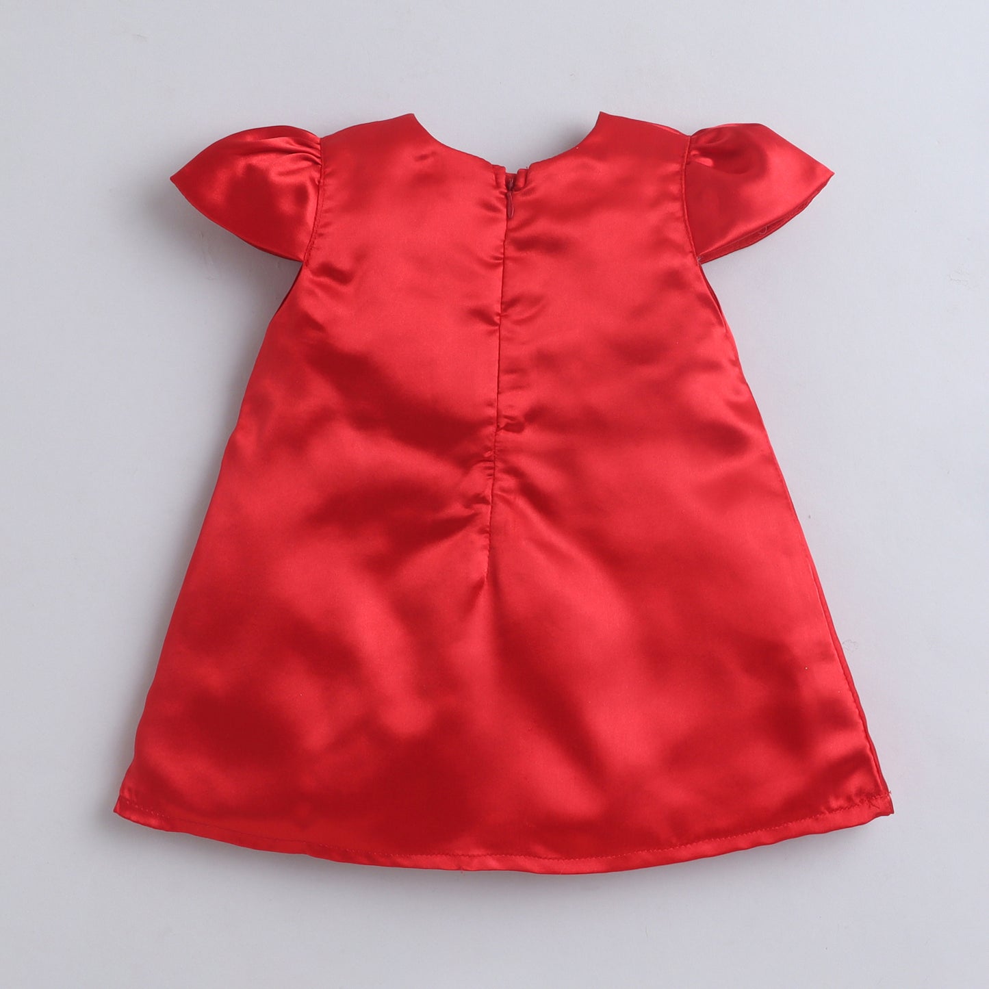 Many Frocks & Satin Woven Cap Sleeve Bow Embellished Knee Length Flared Girls Party Dress - Red
