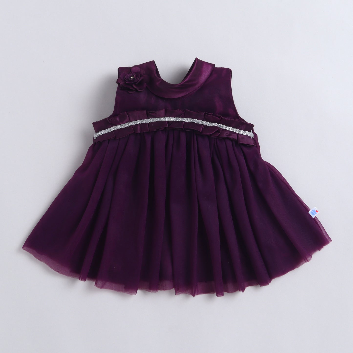 Many Frocks & Net Woven Sleeveless Flower Embellished Knee Length Girls Ethnic Dress - Magenta