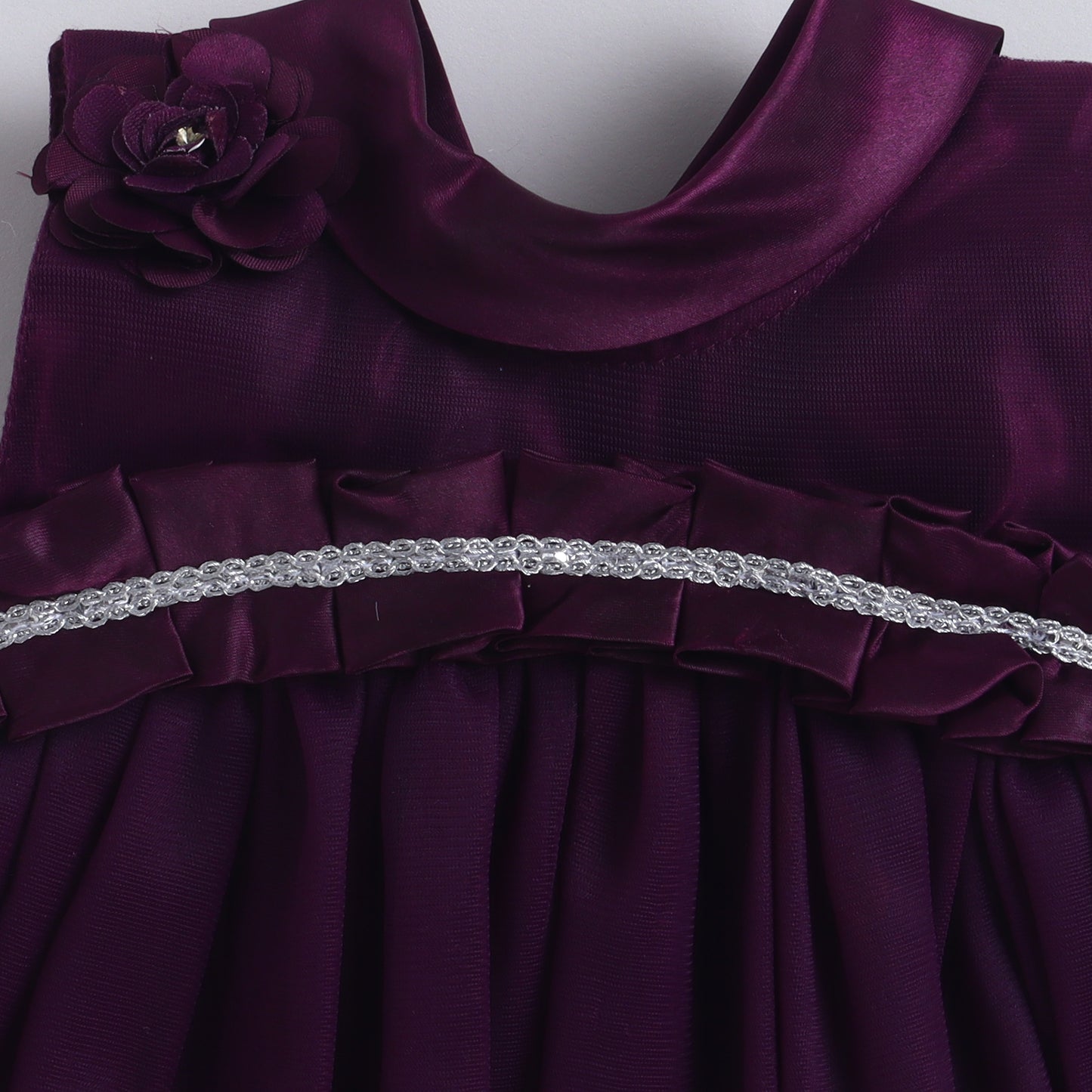 Many Frocks & Net Woven Sleeveless Flower Embellished Knee Length Girls Ethnic Dress - Magenta