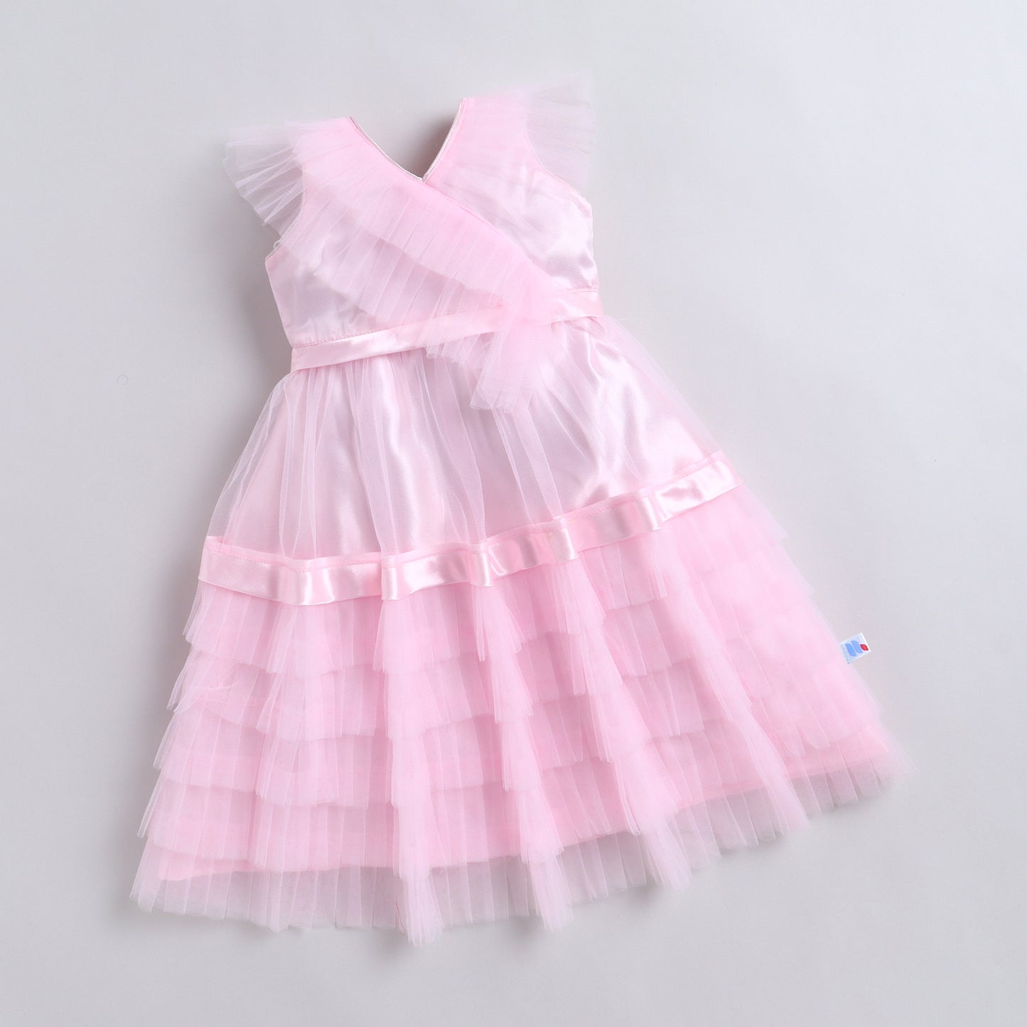 Many Frocks & Net Woven Sleeveless Pleated Embellished Full Length Flared Girls Party Gown - Pink