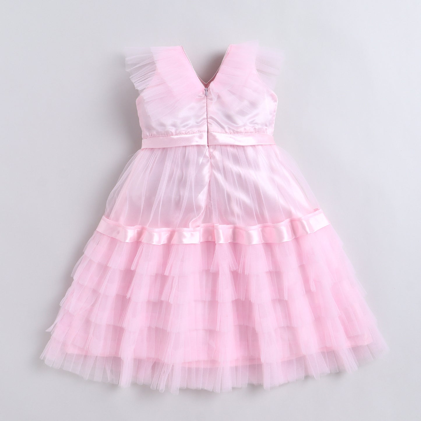 Many Frocks & Net Woven Sleeveless Pleated Embellished Full Length Flared Girls Party Gown - Pink