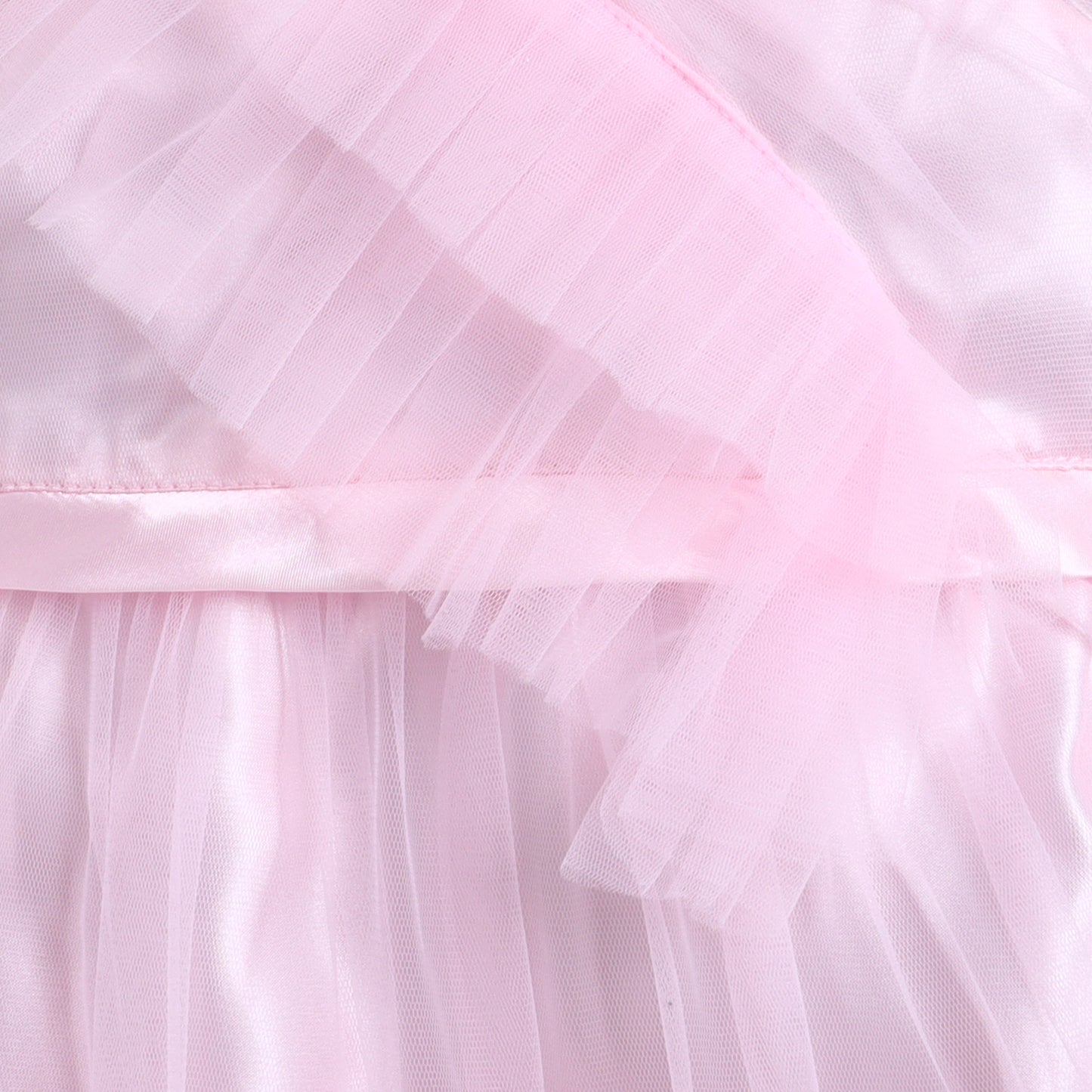 Many Frocks & Net Woven Sleeveless Pleated Embellished Full Length Flared Girls Party Gown - Pink