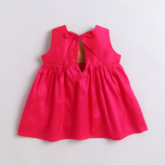 Many Frock & polysilk chanderi sleeveless lace embellished knee length baby ethnic dress - Yellow