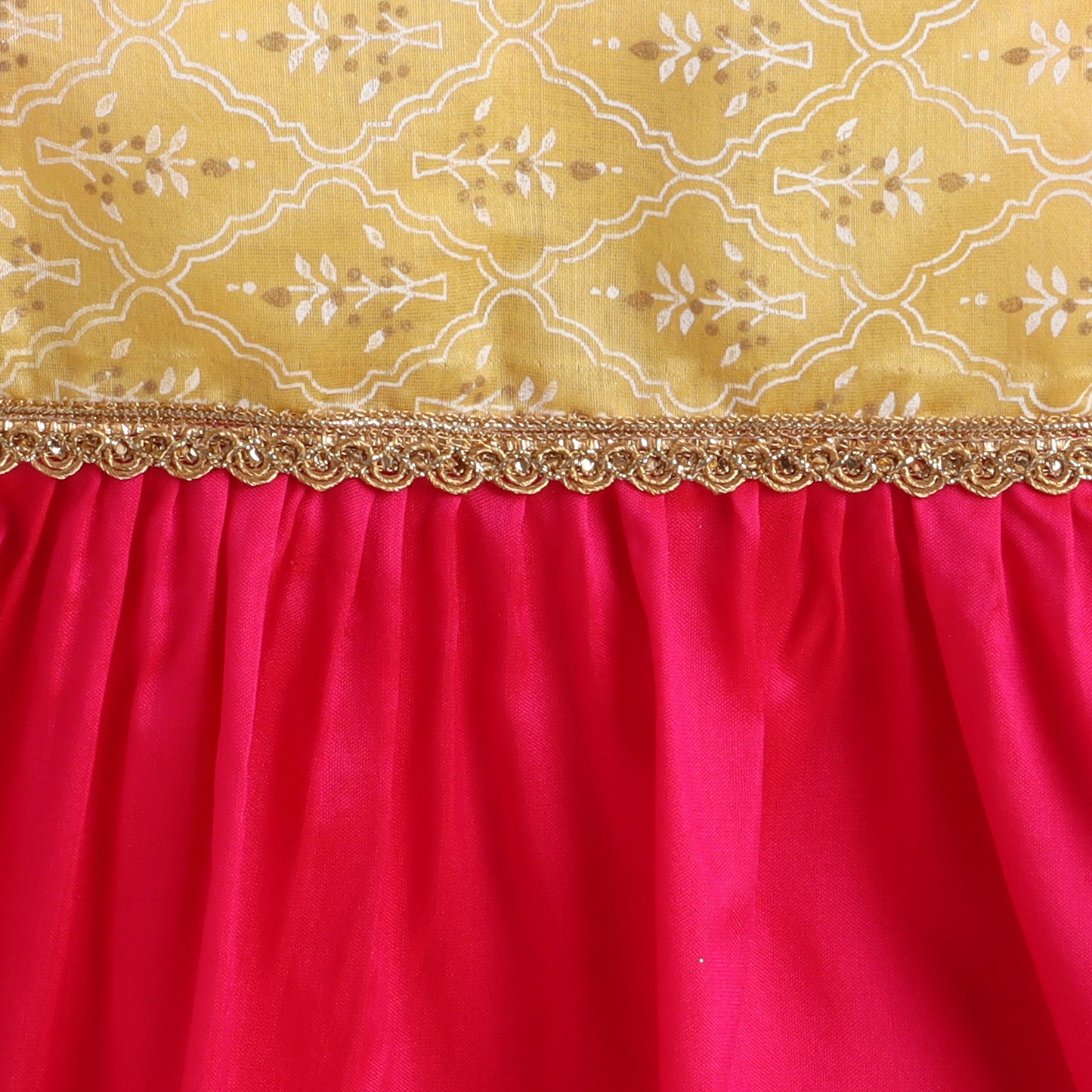 Many Frock & polysilk  chanderi sleeveless lace embellished knee length baby ethnic dress -  Yellow