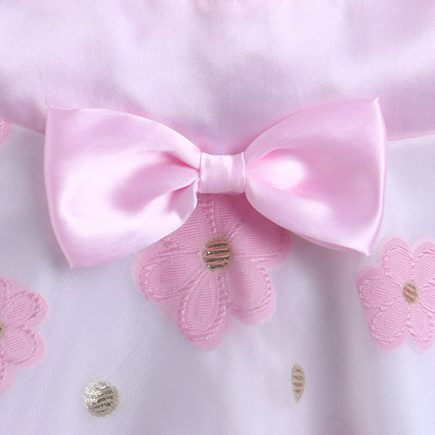 Many Frocks &amp; Organza Sleeveless Bow Embellished Knee Length Baby&nbsp; Dress With Hairband Gifting Set - White &amp; Pink