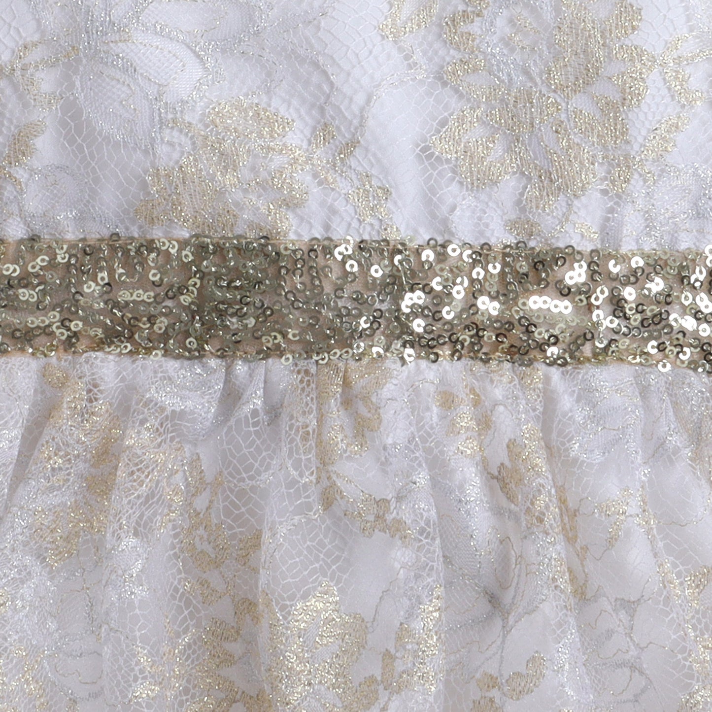 Many Frocks & Net Sleeveless Lace Embellished  Full Length Girl Layered Party Gown  - Cream & Golden