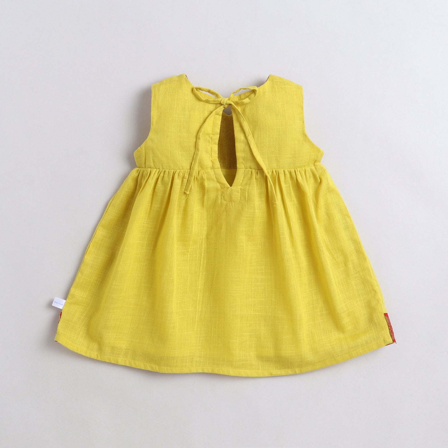 Many Frocks & brocade  chanderi sleeveless lace embellished knee length baby ethnic dress - Yellow &amp; Red&nbsp;