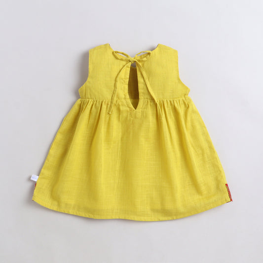Many Frocks & brocade  chanderi sleeveless lace embellished knee length baby ethnic dress - Yellow &amp; Red&nbsp;