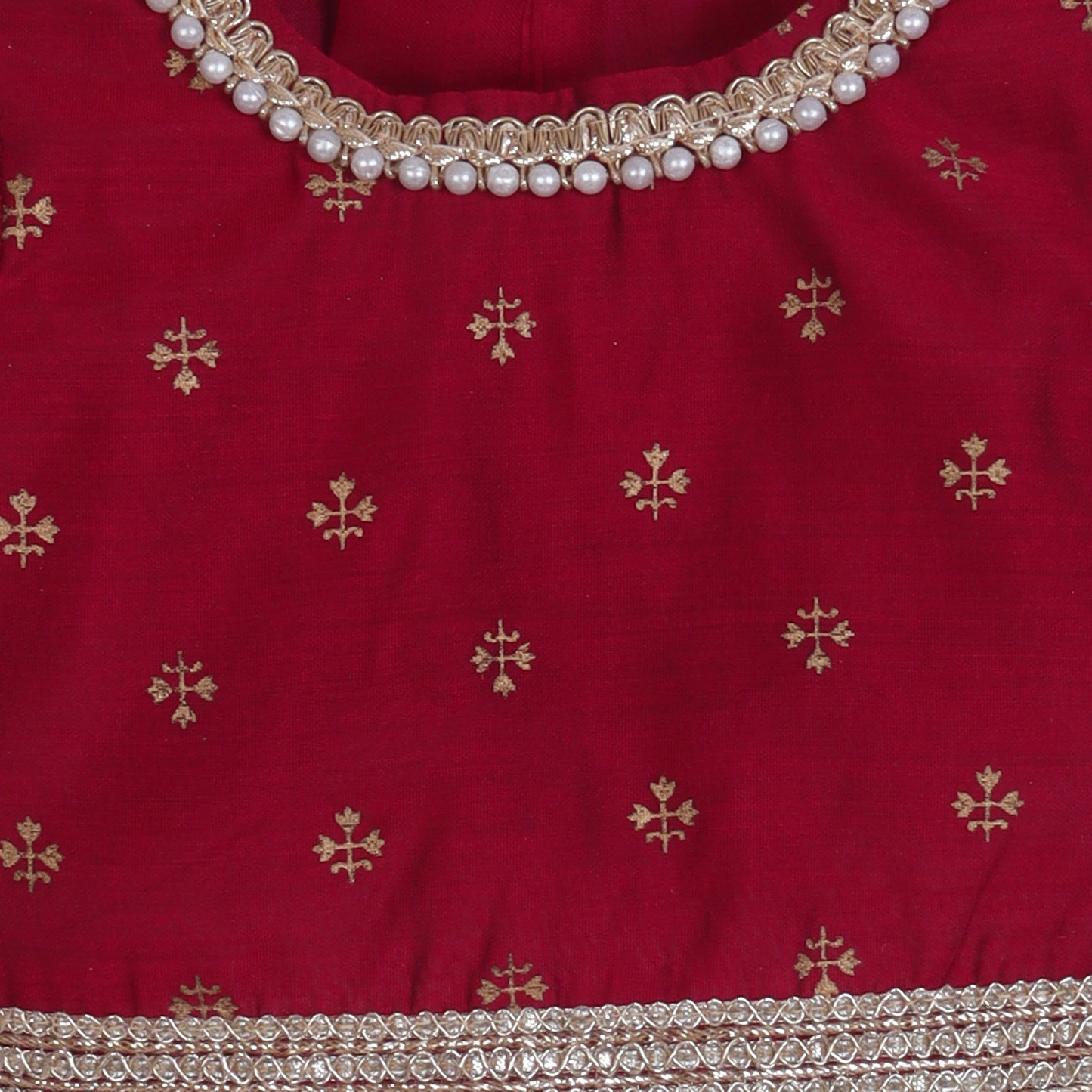 Many Frocks & chanderi & banarasi short sleeves lace embellished full length baby  lehenga choli set - Maroon & Green