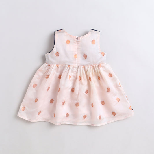 Many Frocks & chanderi sleeveless lace embellished knee length baby ethnic dress - Off White &amp; Navy Blue&nbsp;