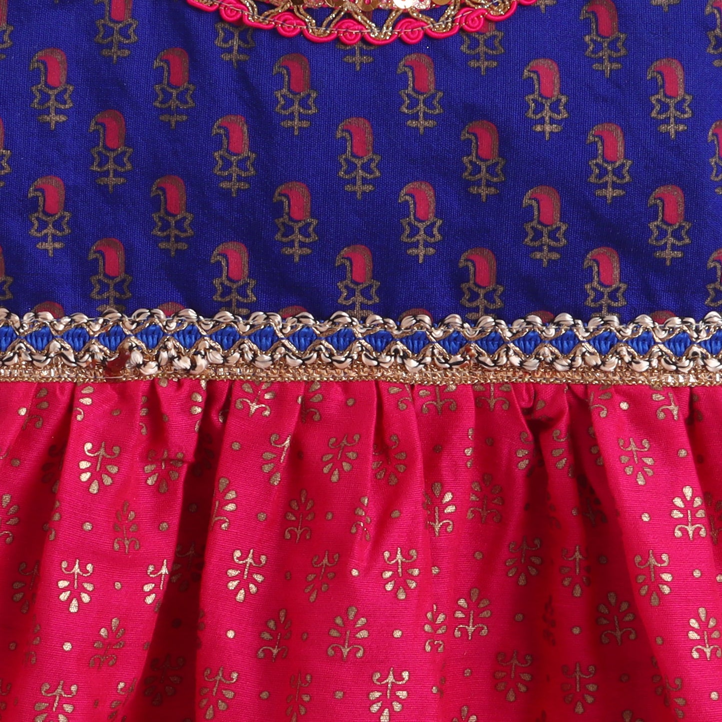 Many Frocks & chanderi sleeveless printed lace embellished knee length baby ethnic dress - Pink &amp; Blue