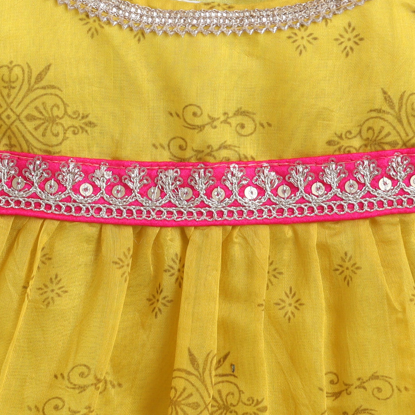 Many Frocks & chanderi sleeveless lace embellished full length baby  lehenga choli Set - Blue & Yellow