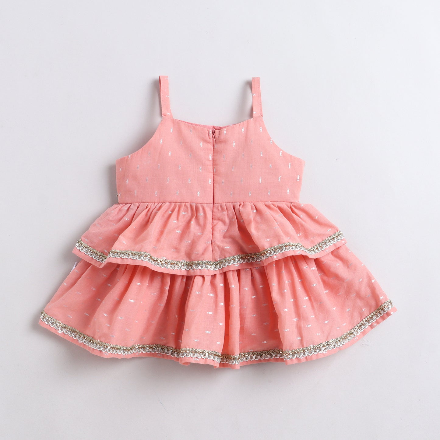 Many Frocks & Cotton Sleeveless Layered Lace Embellished Knee Length Baby Ethnic Dress – Peach