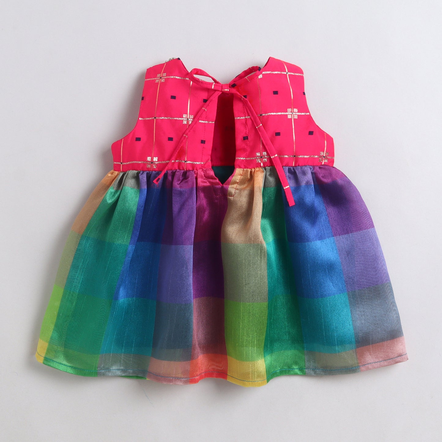 Many Frocks & Silk Sleeveless Lace Embellished  Knee Length Baby Ethnic Dress  - Multi Colour