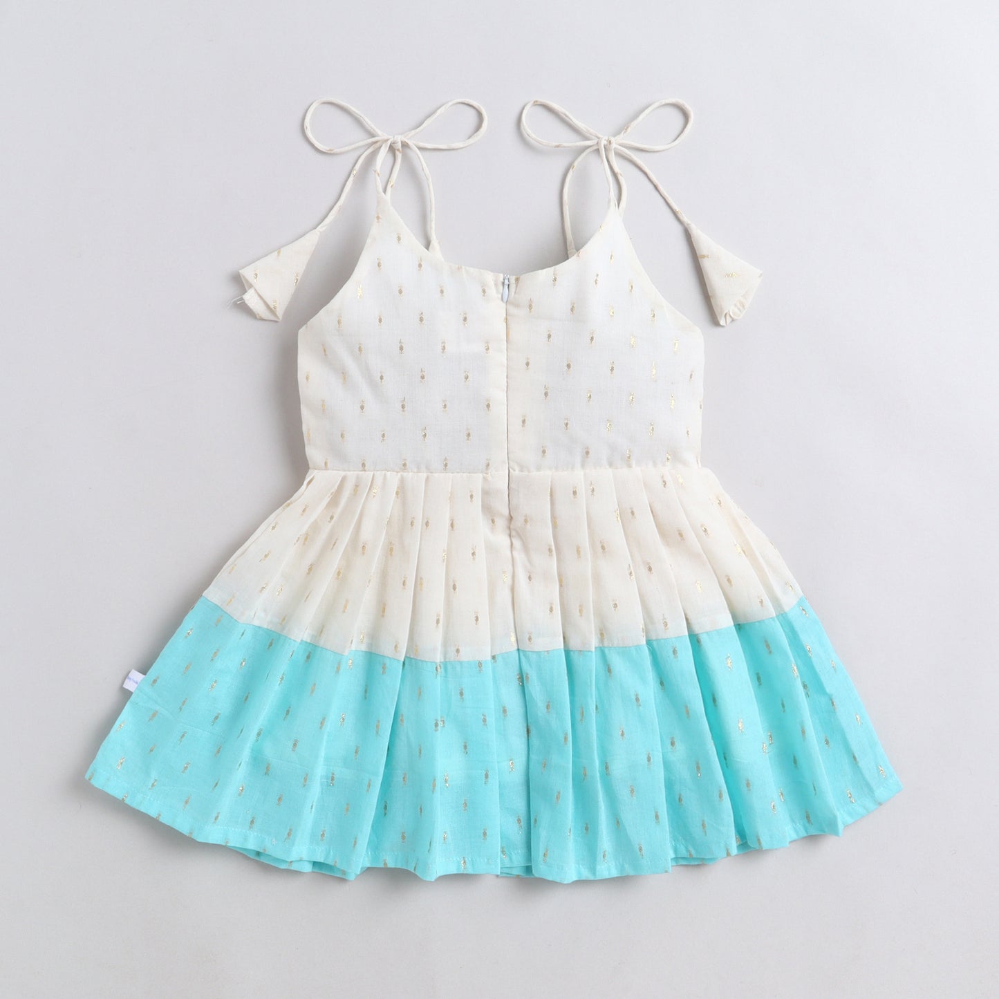 Many Frocks &  Cotton Sleeveless Lace Embellished  Knee Length Ethnic Baby Ethnic Dress  - Cream & Light Blue