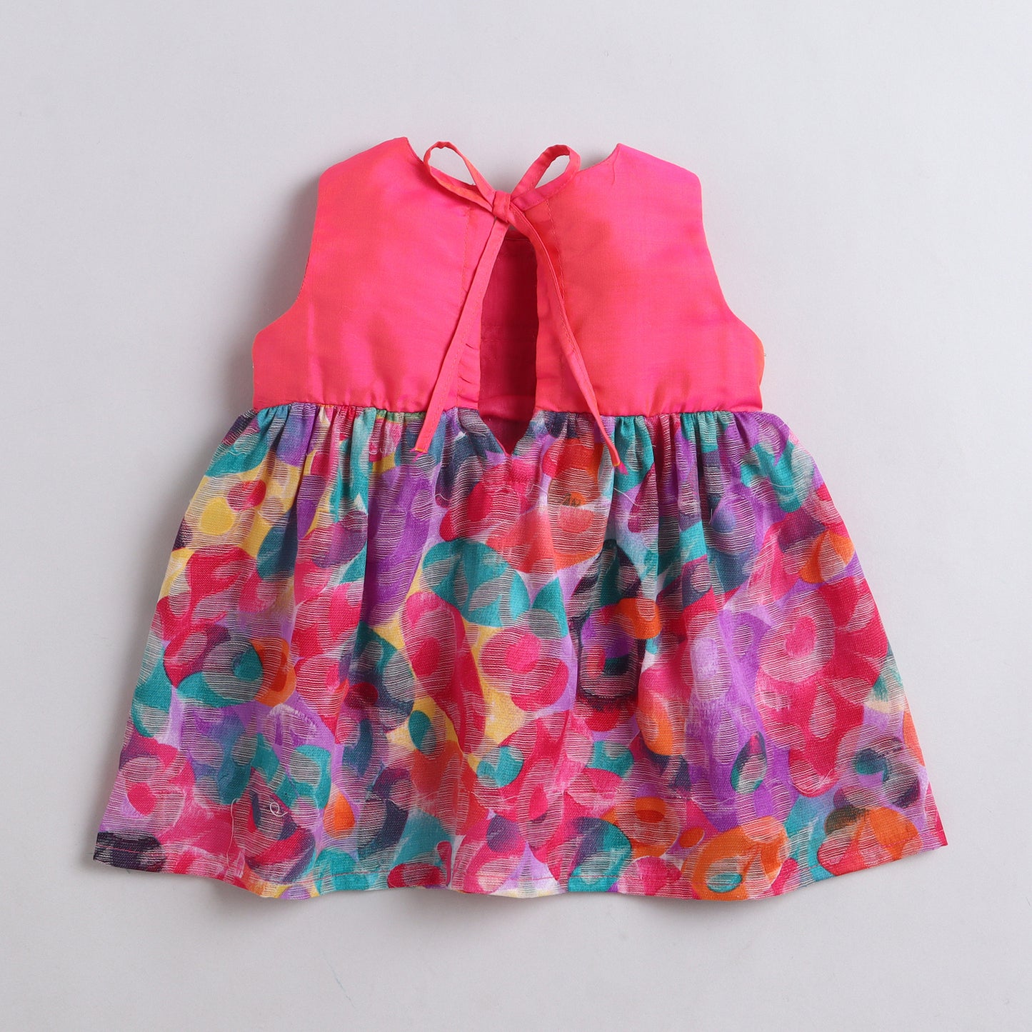 Many Frocks &  Cotton Brasso Sleeveless Lace Embellished  Knee Length Baby Ethnic Dress  - Multicolour & Pink