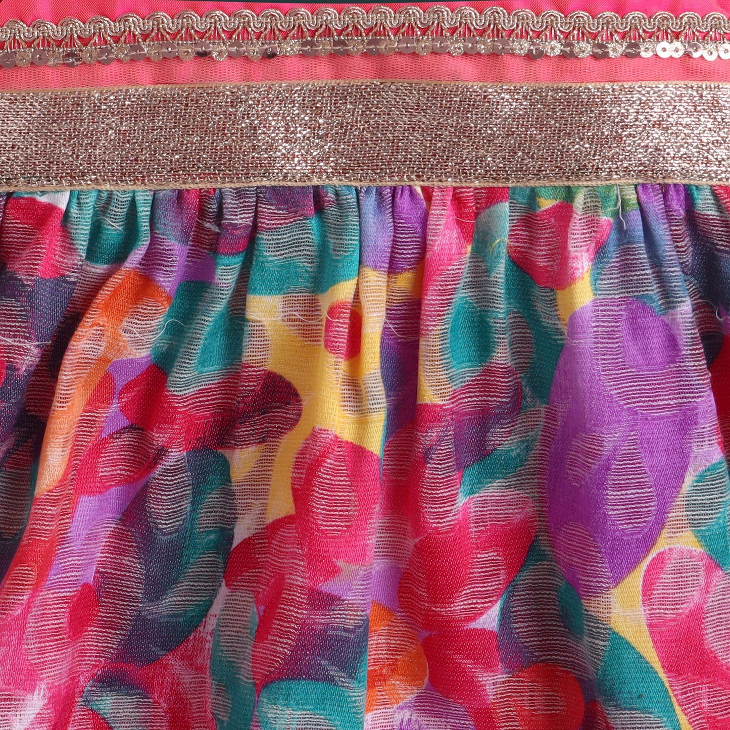 Many Frocks &  Cotton Brasso Sleeveless Lace Embellished  Knee Length Baby Ethnic Dress  - Multicolour & Pink