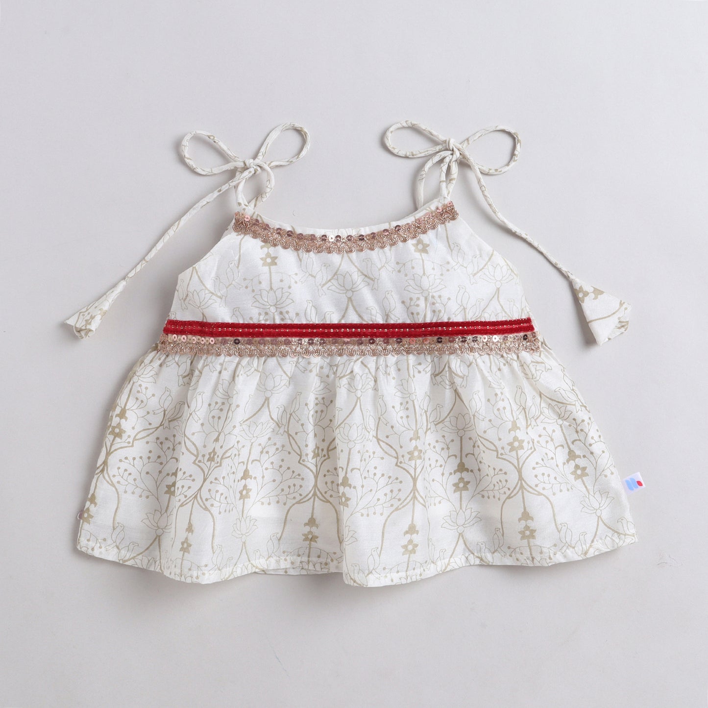 Many Frocks & Chanderi Sleeveless Lace Embellished Full Length Lehenga Choli Baby Ethnic Set- Off White & Maroon