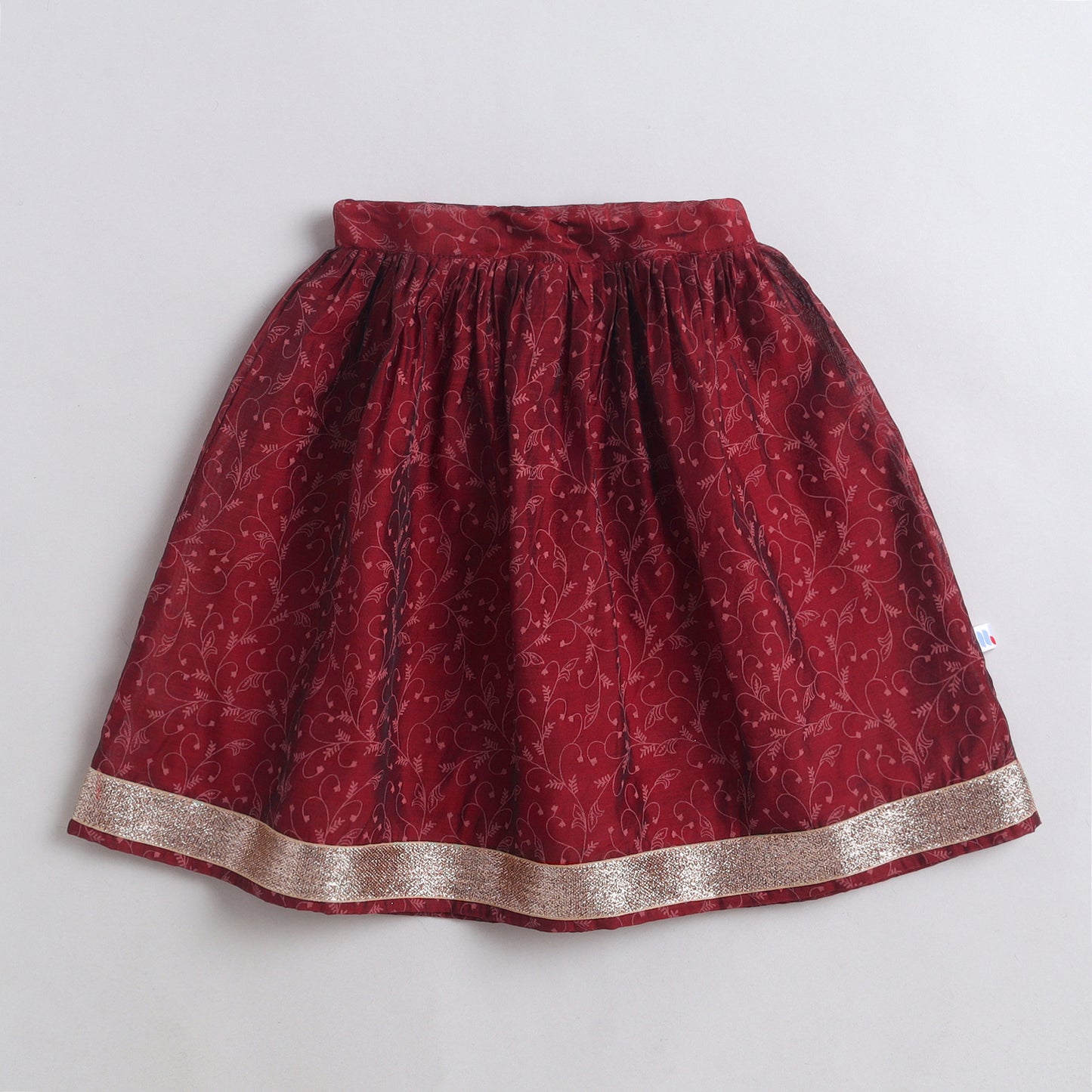 Many Frocks & Chanderi Sleeveless Lace Embellished Full Length Lehenga Choli Baby Ethnic Set- Off White & Maroon