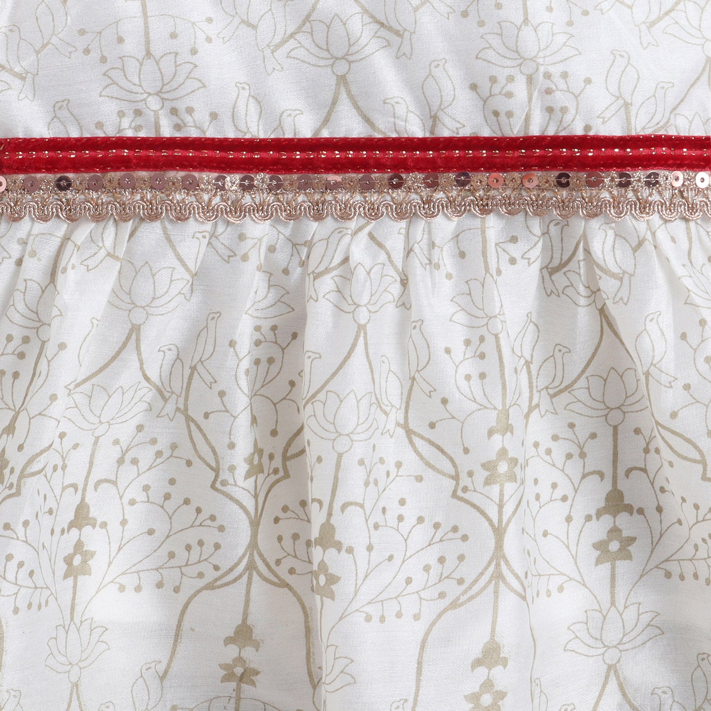 Many Frocks & Chanderi Sleeveless Lace Embellished Full Length Lehenga Choli Baby Ethnic Set- Off White & Maroon