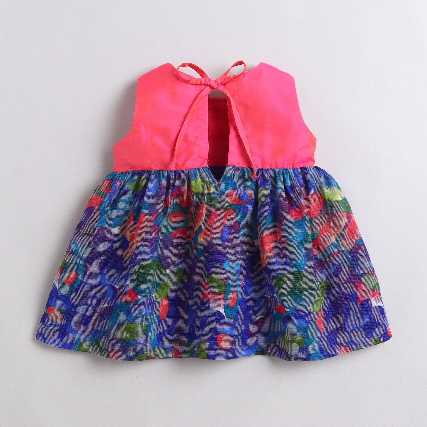 Many Frocks &  Cotton Brasso Sleeveless Lace Embellished  Knee Length Baby Ethnic Dress  - Blue & Pink