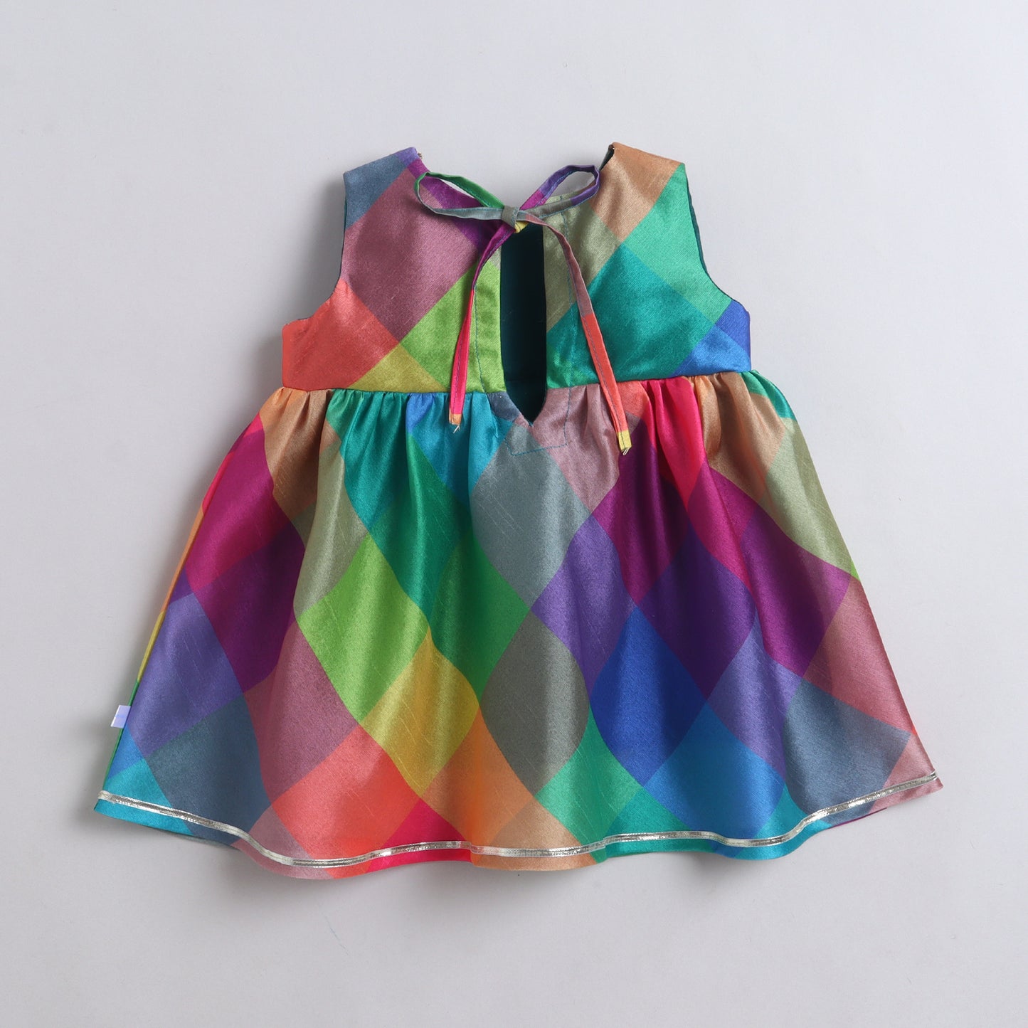 Many Frocks &  Silk Sleeveless Moti Lace Embellished  Knee Length Baby Ethnic Dress  - Multi Colour