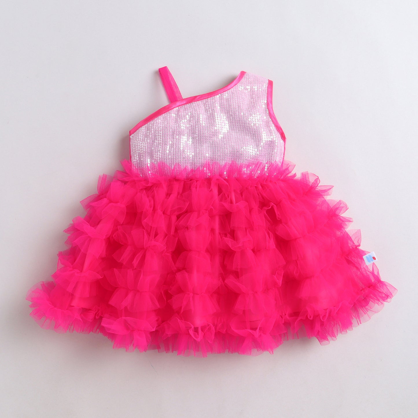 Many Frocks &  Net & Sequin Short Sleeveless Embellished Knee Length Baby Party Dress  - Pink
