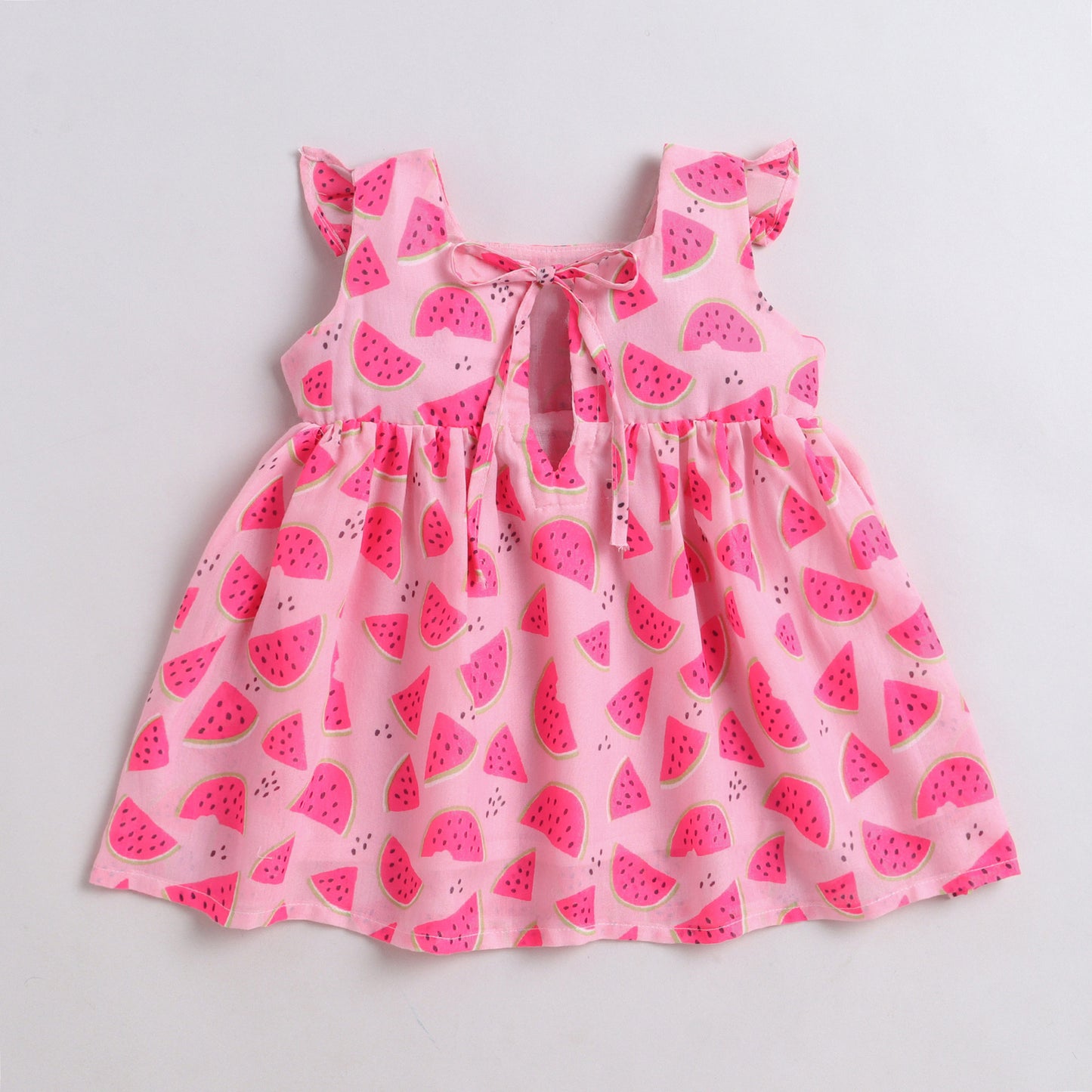 Many Frocks & Cotton Sleeveless Embellished Printed Knee Length Baby Dress  -Pink