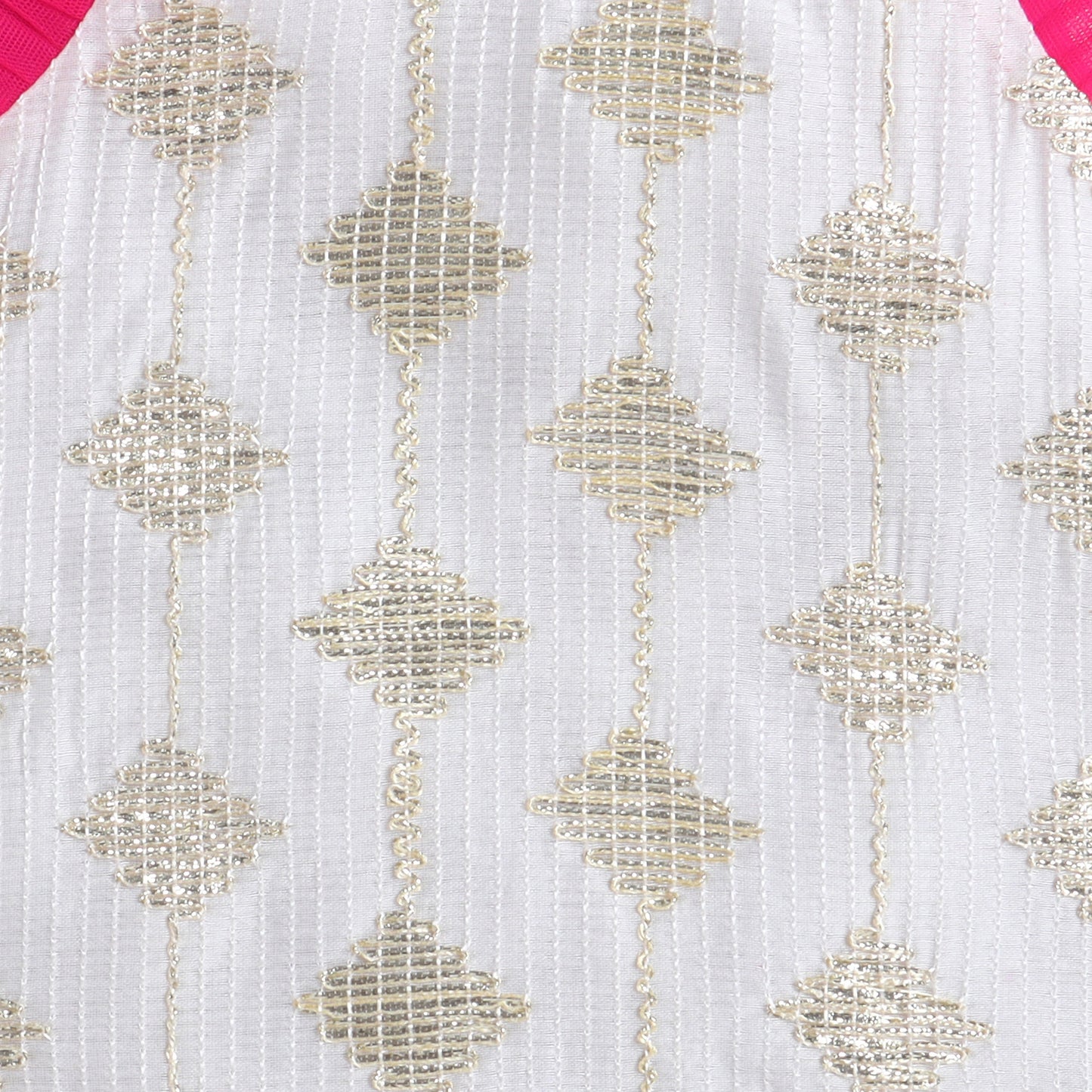 Many Frocks & Chanderi & Silk Sleeveless Lace Embellished Full Length Baby Dhoti Top Set -Pink & Off White