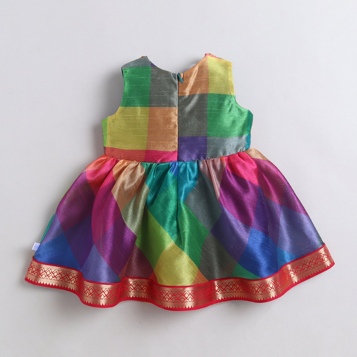 Many Frocks &  Silk Sleeveless Lace Embellished  Knee Length Baby Ethnic Dress  - Multi Colour