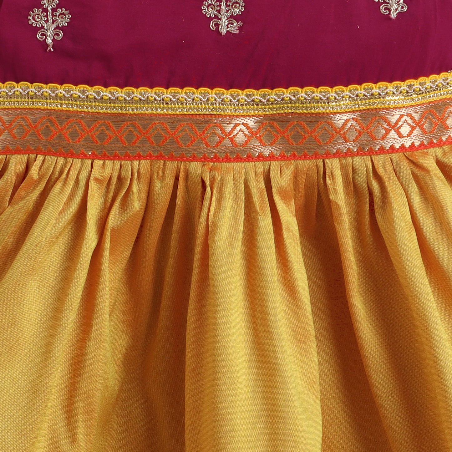 Many Frocks & Poly Silk Sleeveless Lace Embellished  Knee Length Baby Ethnic Dress  - Musturd & Maroon