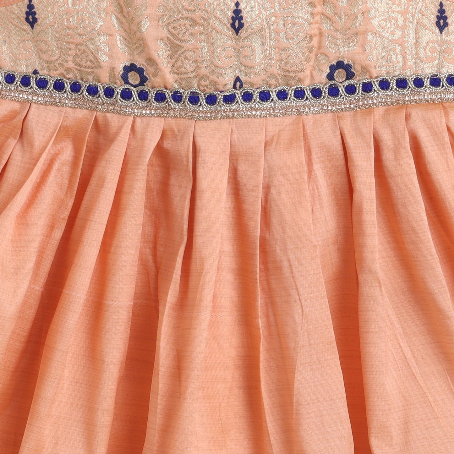Many Frocks & Polysilk Sleeveless Woven Body Lace Embellished Knee Length Flared Baby Jhabla Ethnic Dress - Peach