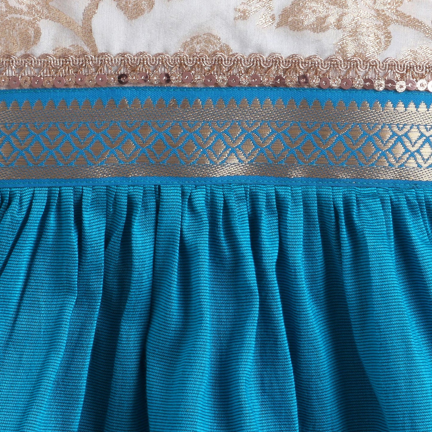 Many Frocks & Polysilk Sleeveless Lace Embellished Knee Length Baby Ethnic Dress  - Blue & Cream