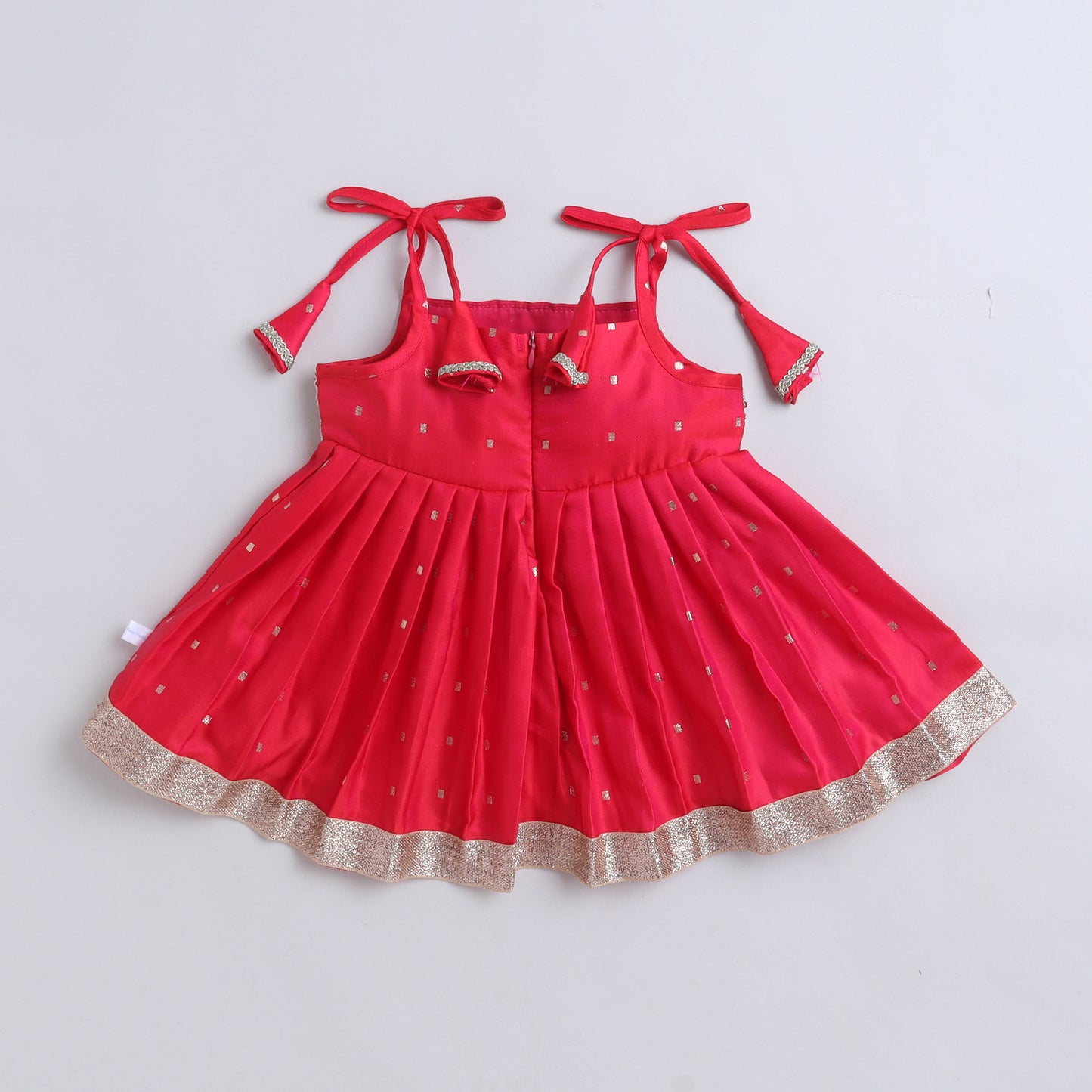 Many Frocks & Polysilk Sleeveless Woven Boti Lace Embellished Knee Length Flared Baby Girls Jhabla Ethnic Dress - Pink