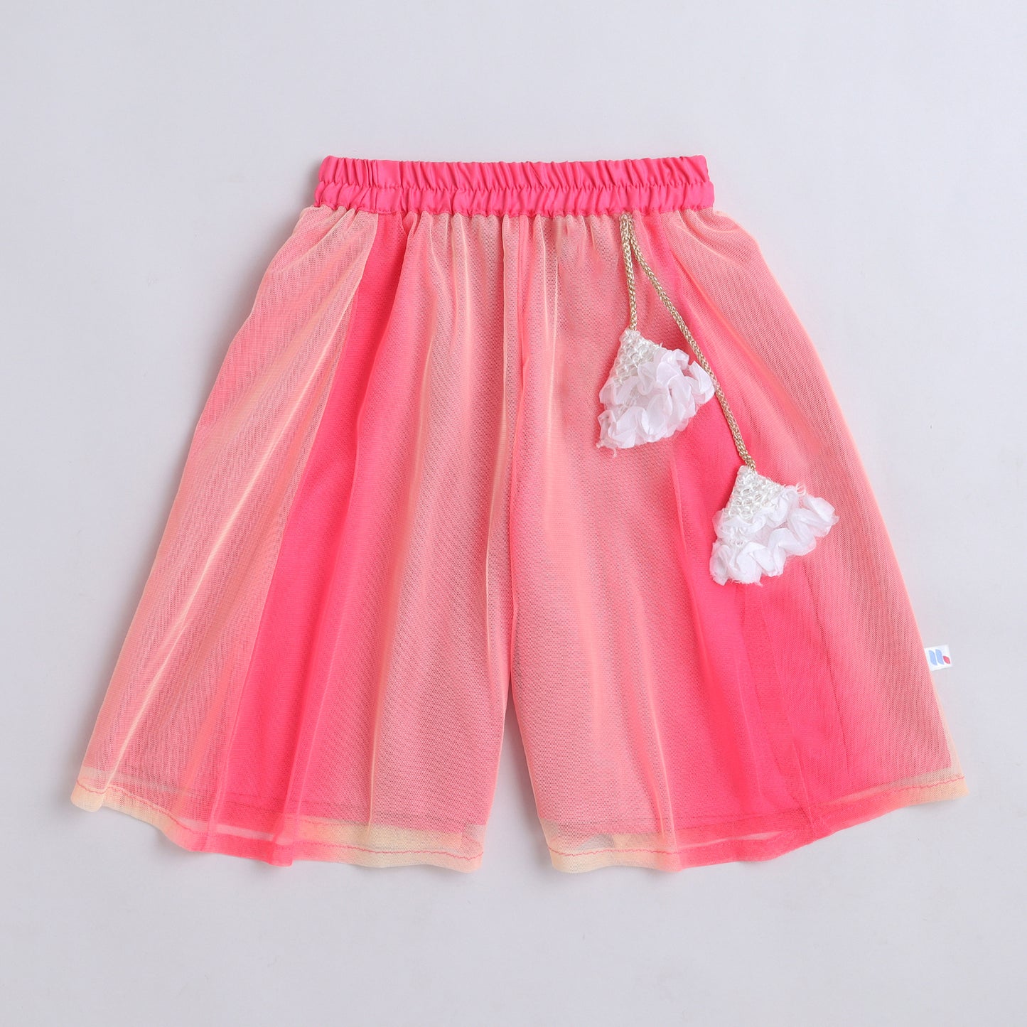 Many Frocks & Satin Sleeveless 3D Flower Top Latkan Embellished Full length Girl  Plazzo  Set- Pink & White