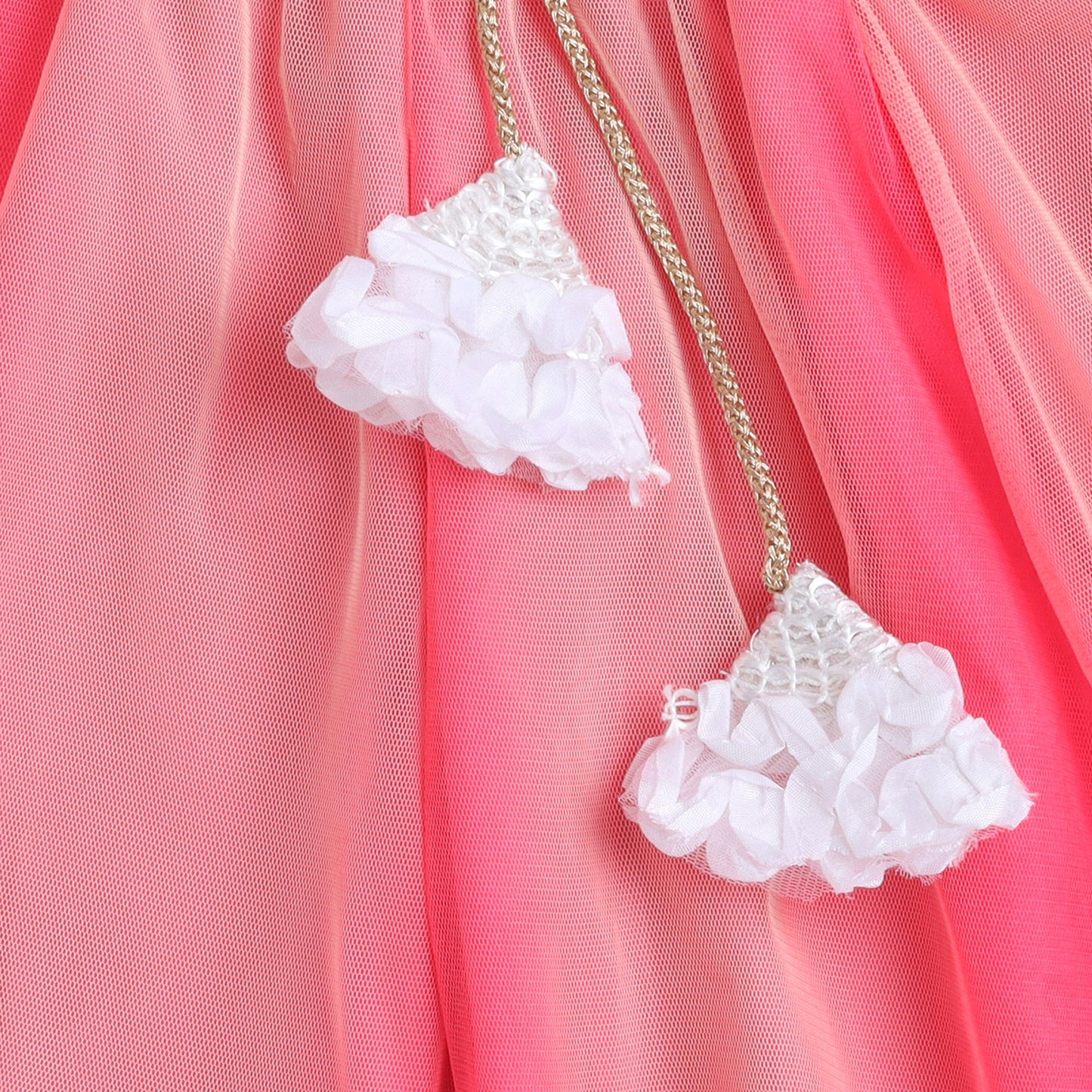 Many Frocks & Satin Sleeveless 3D Flower Top Latkan Embellished Full length Girl  Plazzo  Set- Pink & White