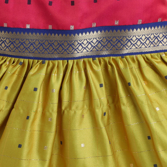 Many Frocks & Poly Silk Sleeveless Knee Length Lace Embellished Woven Boti Baby Ethnic Frock - Pink & Green