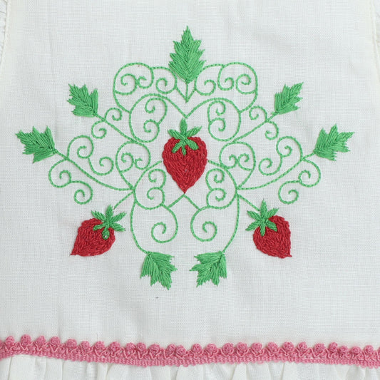 Many Frocks & Cotton Pleated Sleeve Strawberry Hand Embroidered Choli Lengha Dupatta Set - Off white & Red