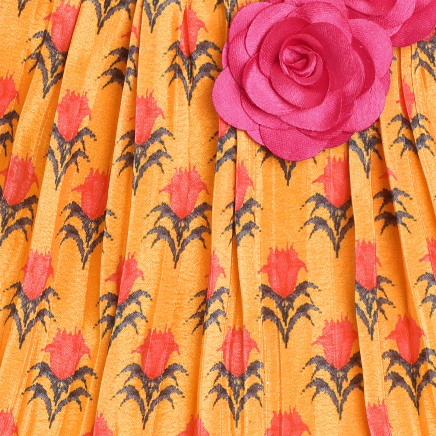 Many Frocks &  sleeveless pleated choli lengha dupatta set - Pink & Yellow