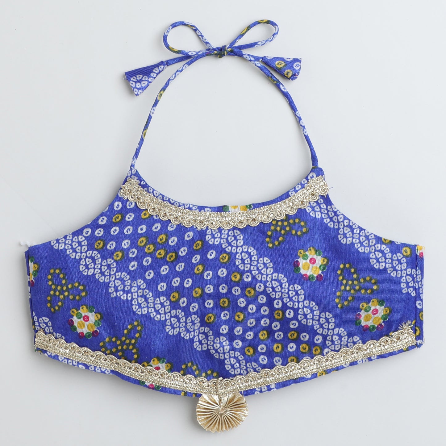 Many Frocks & bandhani sleeveless choli lengha dupatta set - Blue