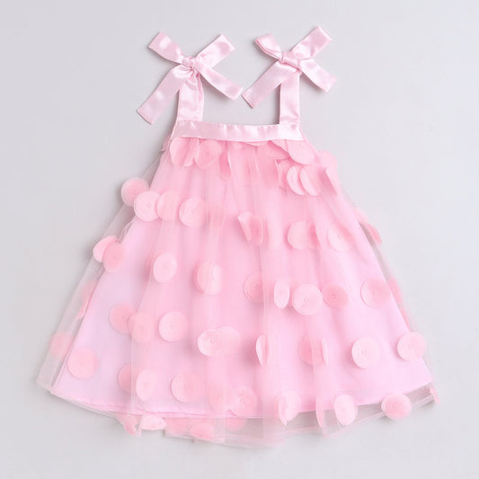 Many Frocks 3D ruffle embellished knee length girls party dress - Pink