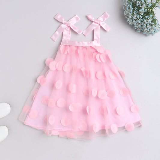 Many Frocks 3D ruffle embellished knee length girls party dress - Pink