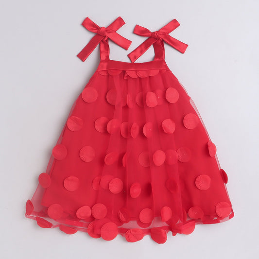 Many Frocks 3D ruffle embellished knee length girls party dress - Red