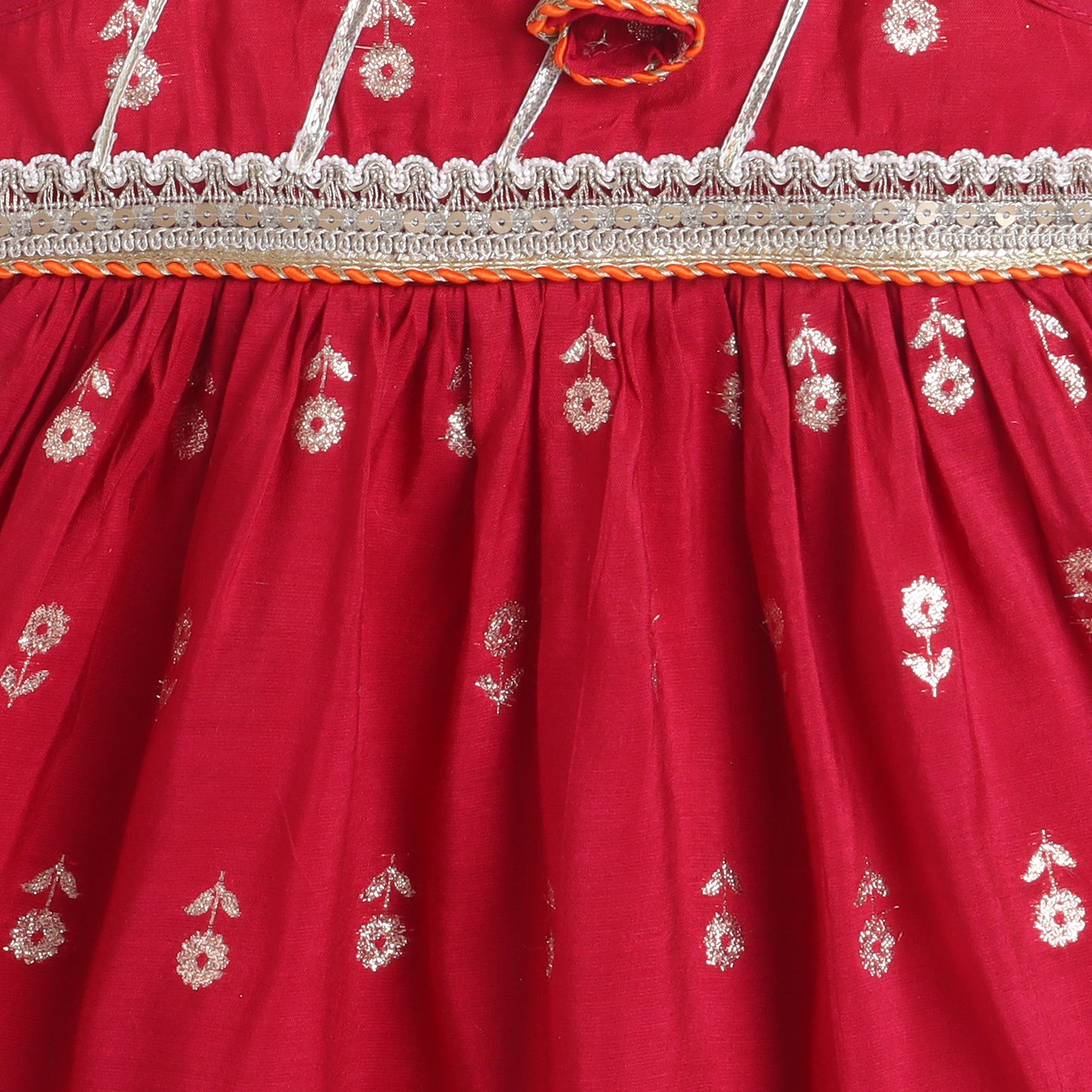 Many Frocks & Brocade Body Sleeveless Lace Embellished Printed Knee Length  Baby Ethnic Dress - Pink