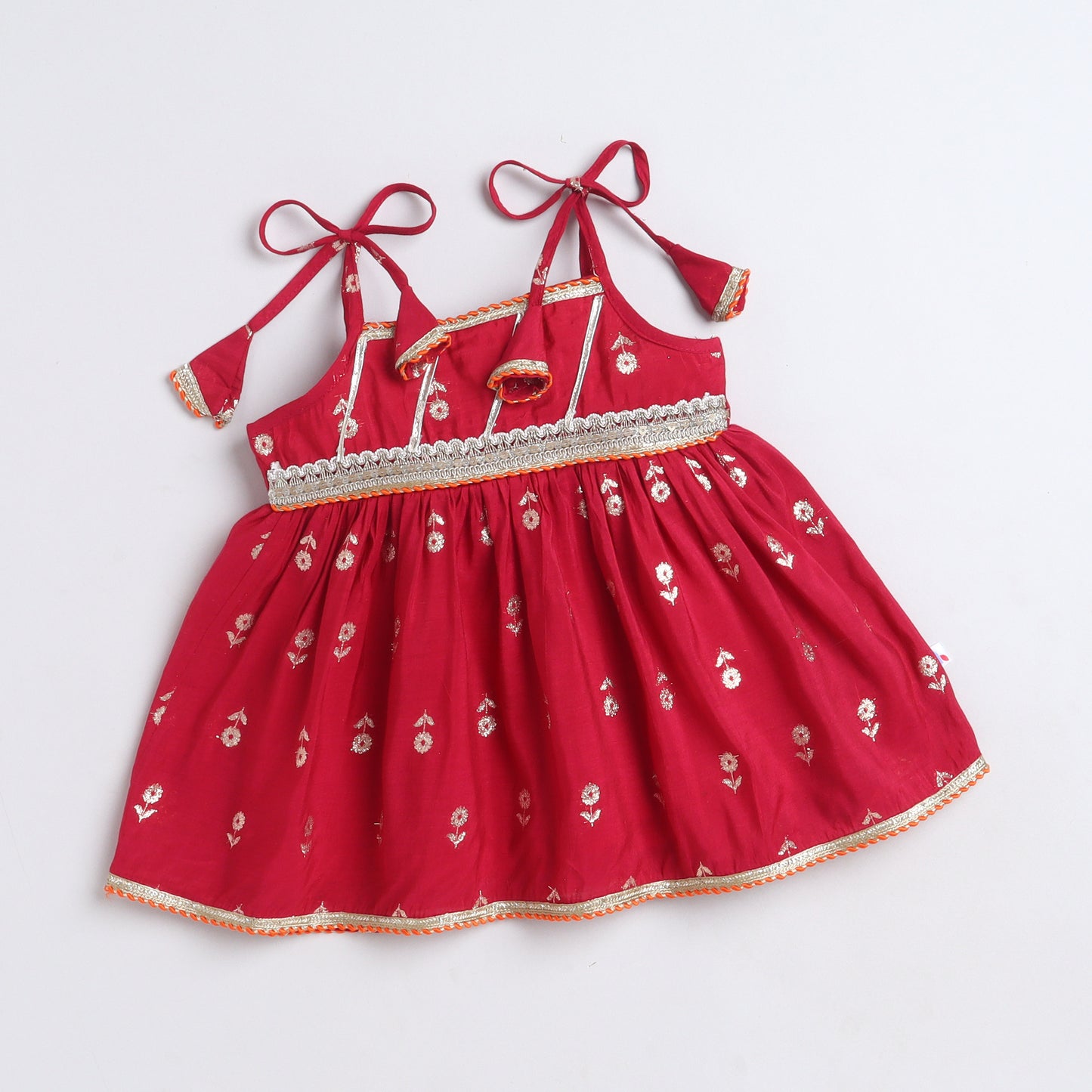 Many Frocks & Brocade Body Sleeveless Lace Embellished Printed Knee Length  Baby Ethnic Dress - Pink