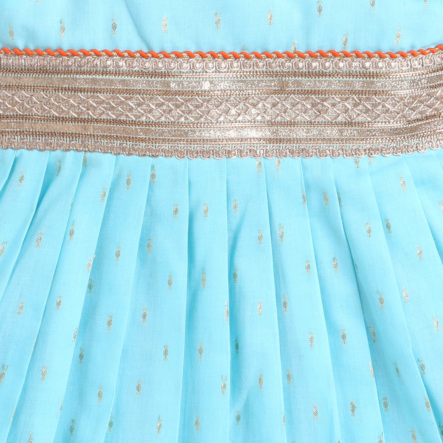 Many Frocks & Cotton Woven Boti Strappy Sleeveless Gota  Embellished  Knee Length Baby Ethnic Dress - Light Blue