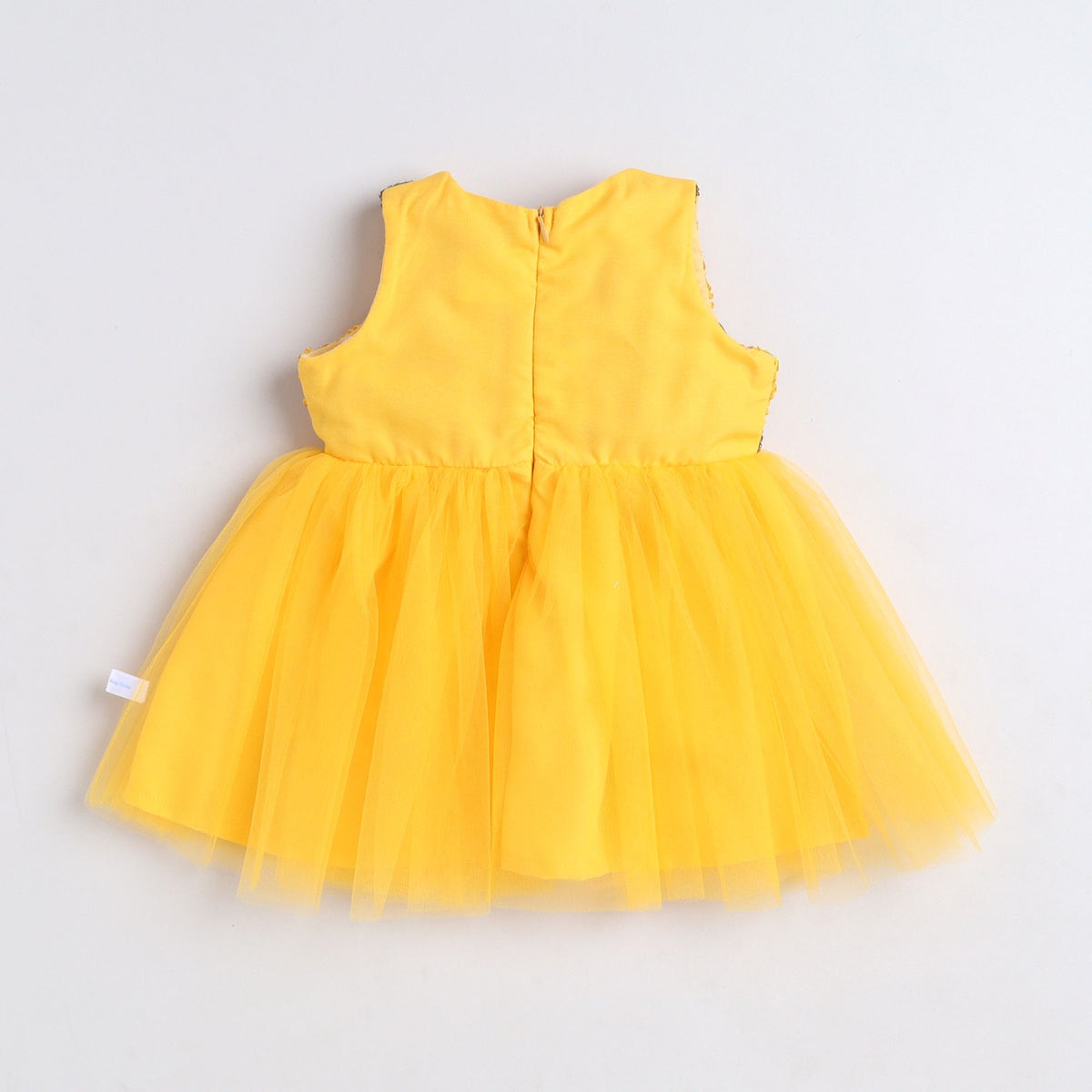 Many Frocks & Net Sleeveless Flower Embroided Body Knee Length Yoke Baby Ethnic Dress - Yellow