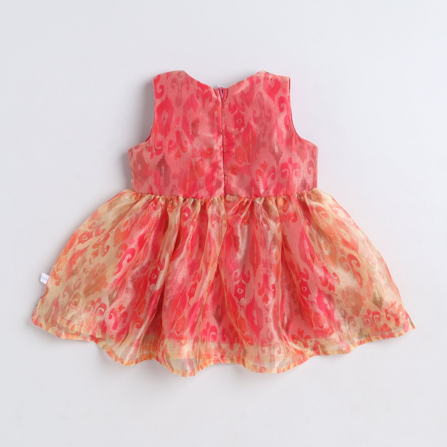 Many Frocks & Tissue  Sleeveless  Lace Embellished ikat Print  Body Knee Length  Baby Ethnic Dress - Yellow