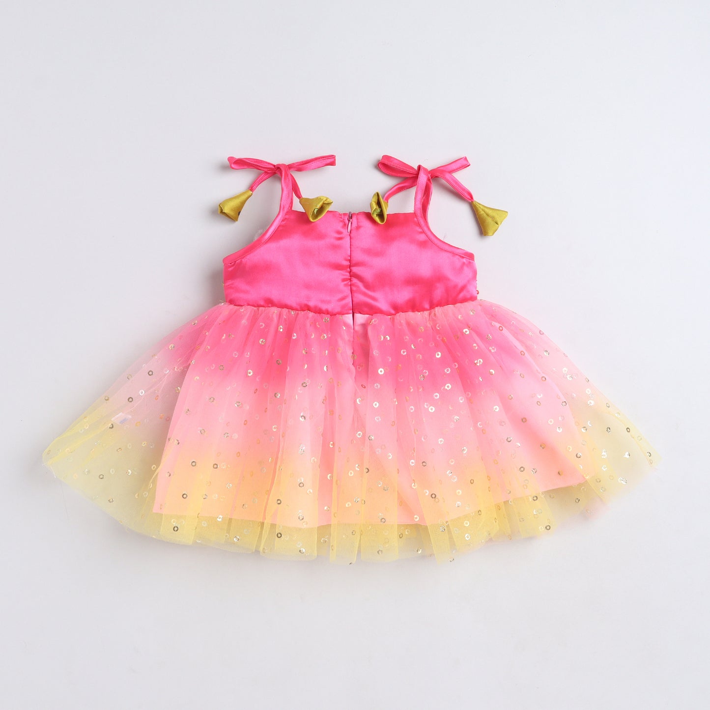 Many Frocks & Fancy Net Sleeveless Lace Embellished Knee Length Yoke Baby Jhabla Ethnic Dress - Multi Colour