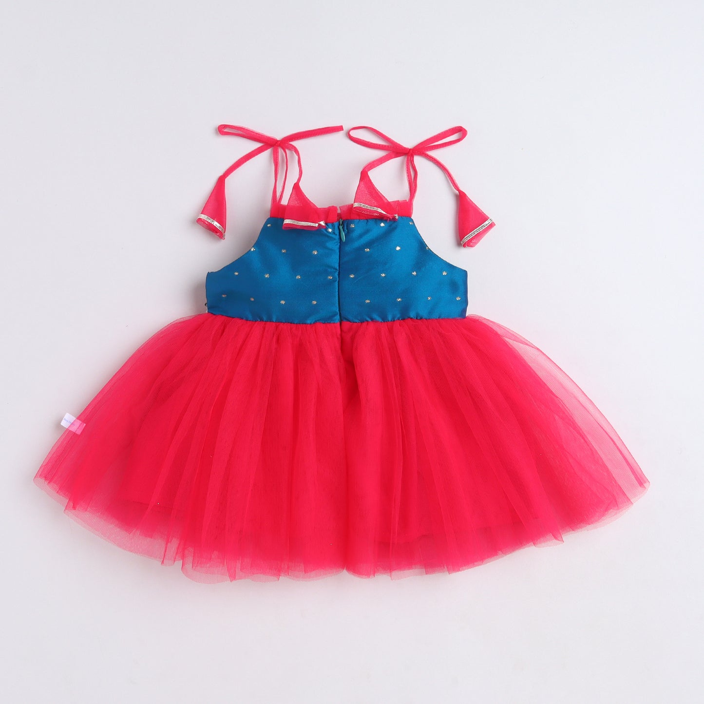 Many Frocks & Net Sleeveless Lace Embellished Knee Length Yoke Baby Jhabla Ethnic Dress - Pink & Blue